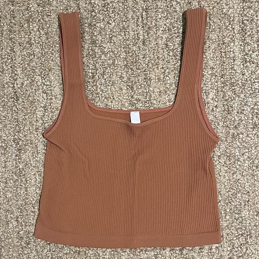 Clay Ribbed Cropped Tank